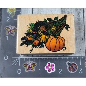 Cornucopia Fall Harvest Pumpkin Rubber Stamp #R49